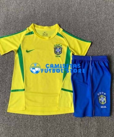 Camiseta Brasil 1ª Equipación Retro 2002 Niño Kit
