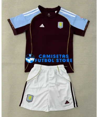 Camiseta Aston Villa 1ª Equipación 2025/2026 Rojo Oscuro Niño Kit